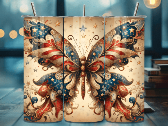 Download Vintage Patriotic Butterfly Tumbler Wrap - Vintage patriotic Collection