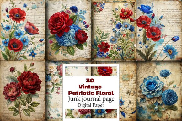 Download Vintage Patriotic Floral Journal Pages - Vintage patriotic Collection