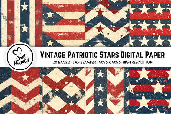 Download Vintage Patriotic Stars Digital Paper - Premium Bundle