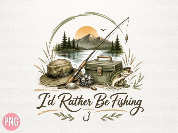 Download Vintage Id Rather Be Fishing PNG - Fishing png Collection