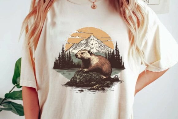 Download Vintage Wilderness Marmot Mountain Adventure Scene Illustration.png - Adventure scene Collection
