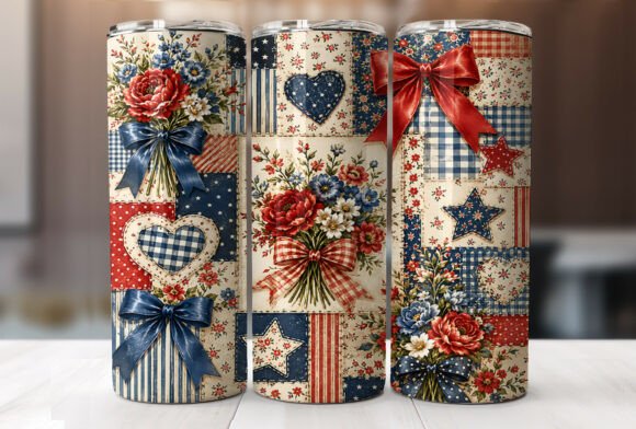 Download Vintage Patriotic Quilt Floral Tumbler - Vintage patriotic Collection
