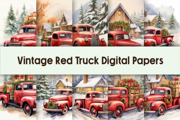 Download Vintage Red Truck Digital Papers - Vintage red truck Collection