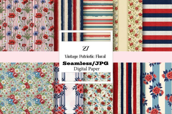 Download Vintage Patriotic Floral Digital Pattern - Premium Resources