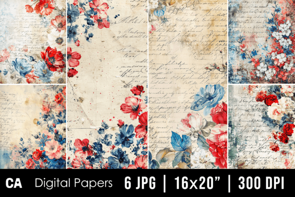 Download Vintage Patriotic Floral Journal Pages - Vintage patriotic Collection